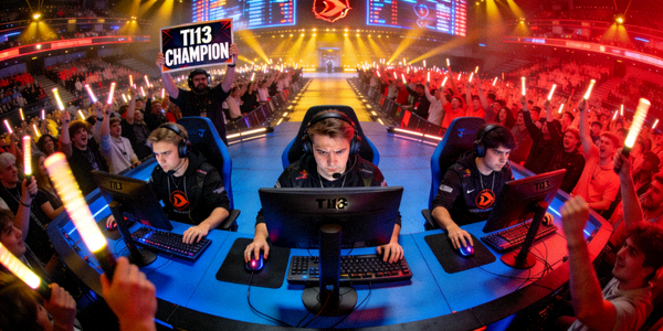 DOTA2国际邀请赛TI13比赛现场，观众欢呼与选手专注画面